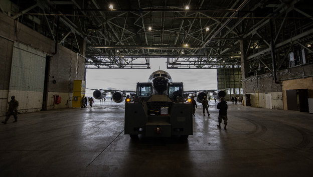 Aircraft logistics and ground support operations in a hangar