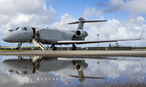 Mission aircraft on a wet flight line